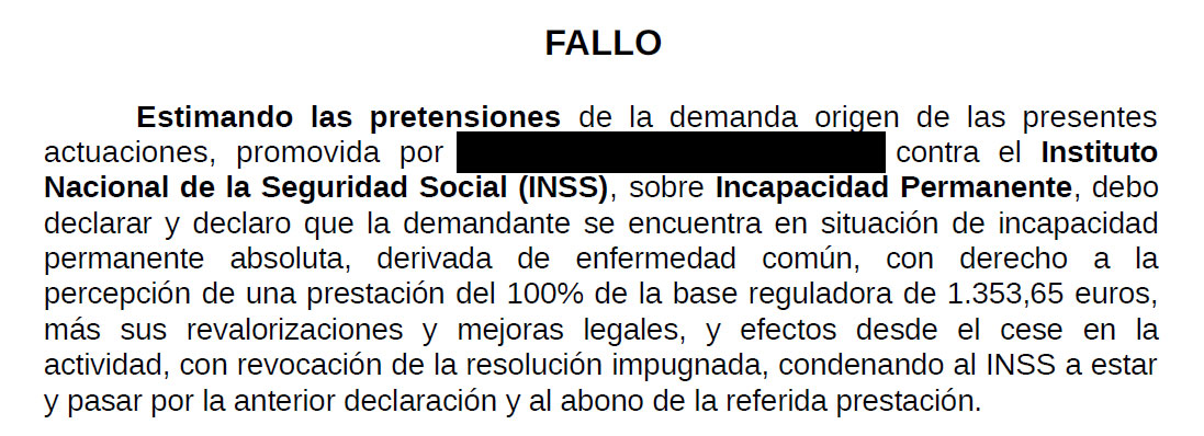 Sentencia de pagos atrasados Incapacidad Permanente