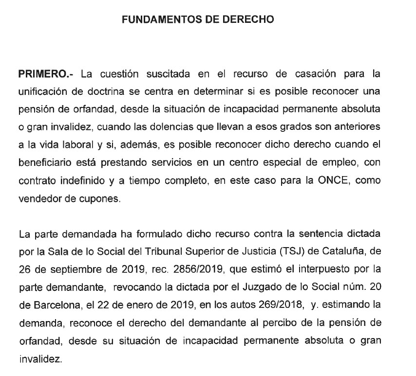 Sentencia de pensión de orfandad y compatibilidad con trabajo en la ONCE: Fundamentos de Derecho