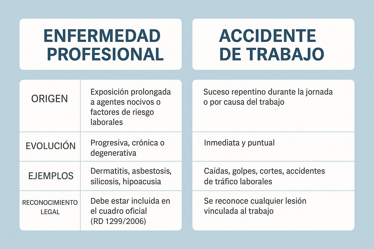 Diferencias entre enfermedad profesional y accidente de trabajo